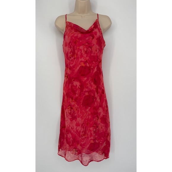 Dresses & Skirts - Vintage Y2K Red Floral Sheer Slip Dress Cowl‎ Neck Spaghetti Straps Midi Fairy